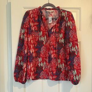 LOFT NWT Red and Blue Textured Blouse